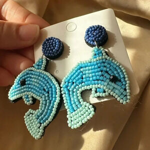 Anthropologie Blue Dolphin Ocean Blue Beaded Earrings